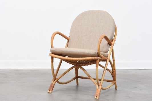 Vintage Danish bamboo lounger with new wool cushions