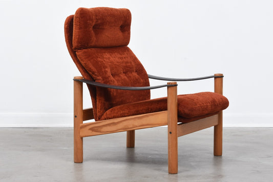 Two available: 1970s reclining loungers with pine frames