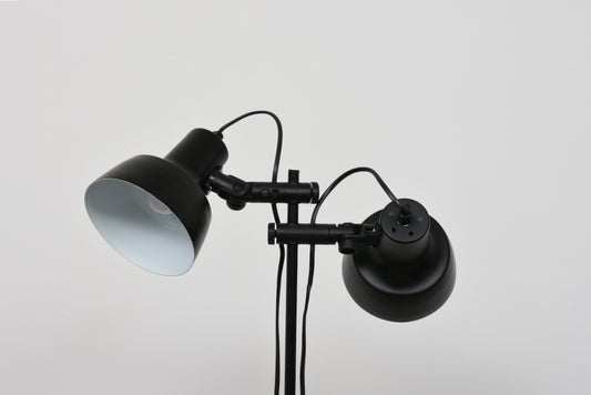 Vintage twin-headed floor light in matt black