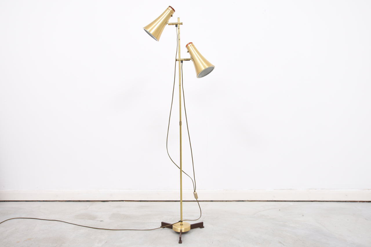Brass floor lamp with glass amber caps