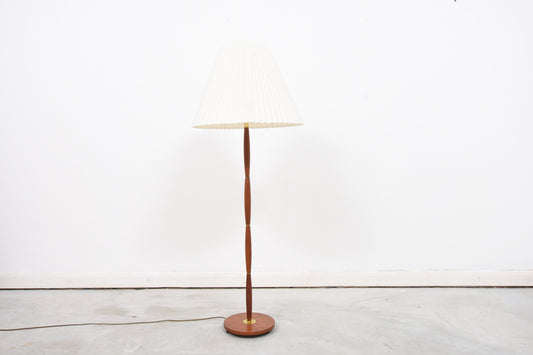 Teak + brass floor lamp with concertina shade