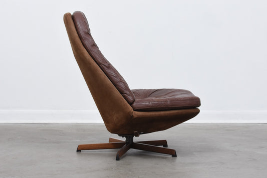 Reclining leather lounge chair by Madsen & Schubell