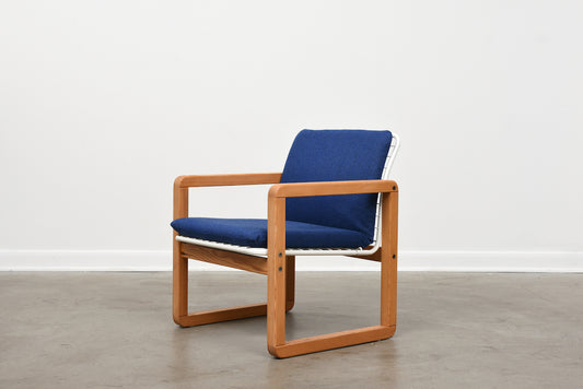 1980s armchair in pine + wire mesh