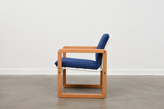 1980s armchair in pine + wire mesh