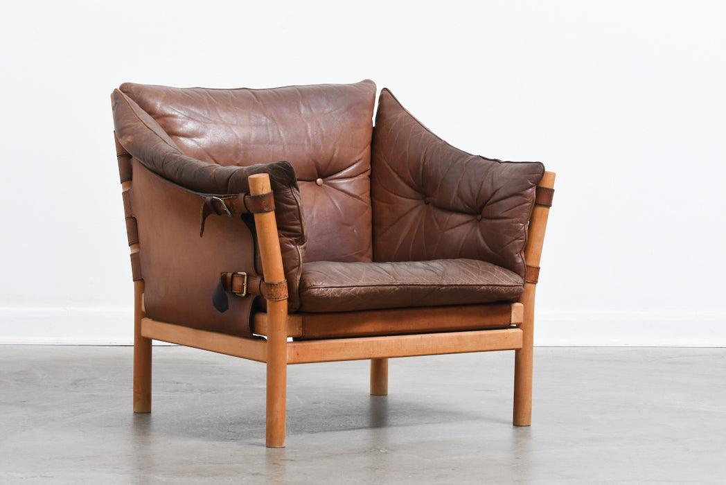 1960s oak + leather lounge chair by Arne Norell