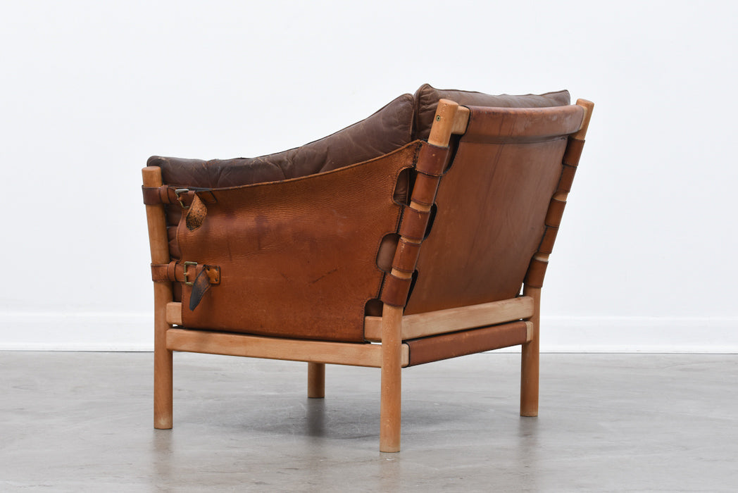 1960s oak + leather lounge chair by Arne Norell