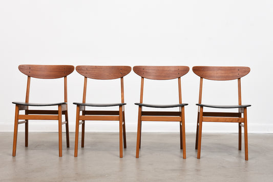 Set of four teak + beech dining chairs by Farstrup