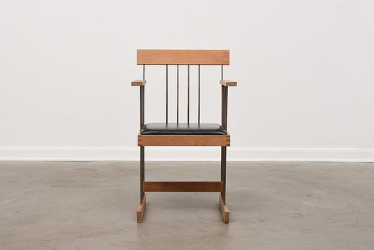 Two available: 1960s oak + iron armchairs