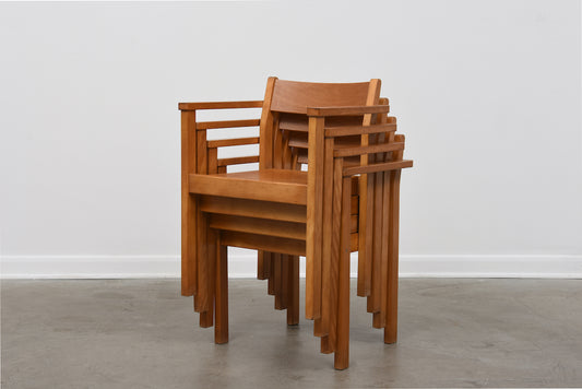 Vintage set of stacking armchairs in oak