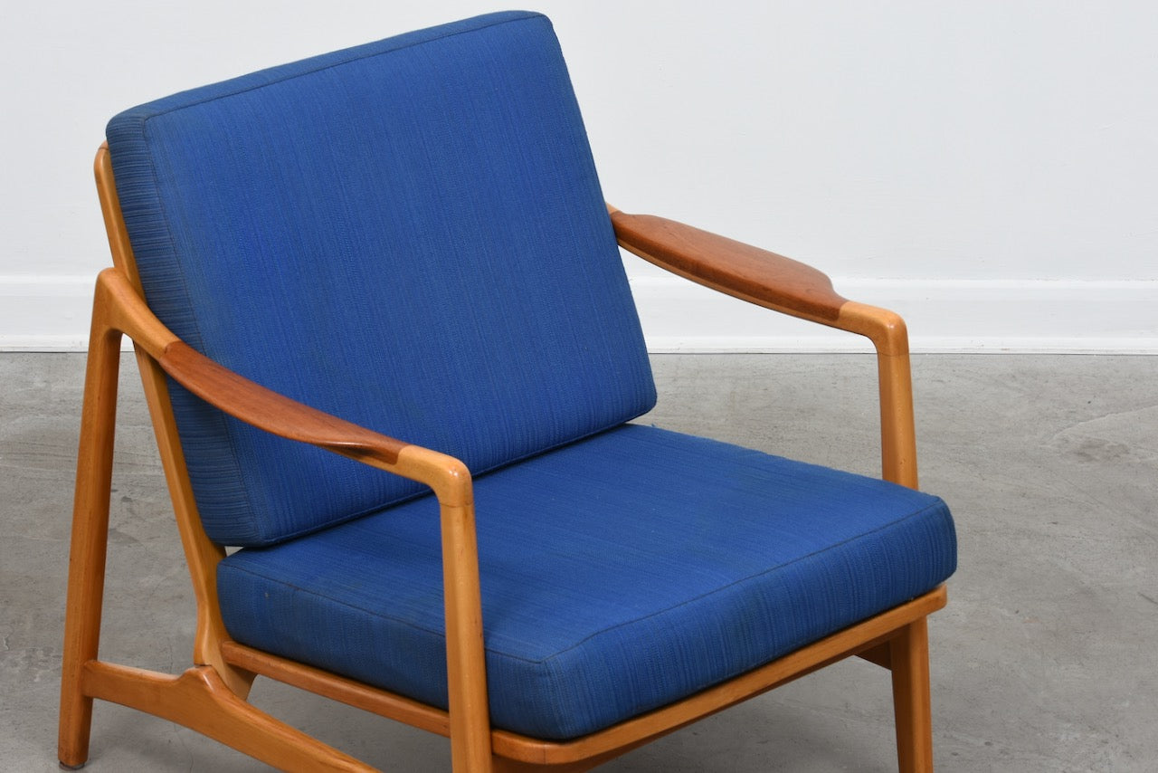Includes new upholstery: Teak and beech lounge chair by Tove & Edvard Kindt-Larsen