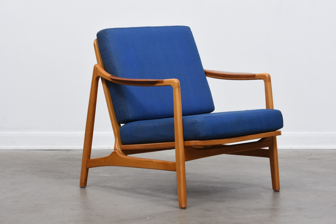 Includes new upholstery: Teak and beech lounge chair by Tove & Edvard Kindt-Larsen