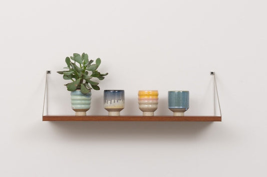 Vintage floating shelf in teak + metal