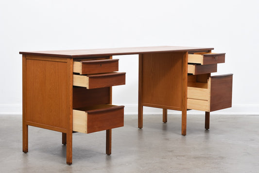 1960s twin pedestal desk in teak + oak
