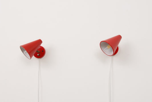 Pair of 1960s red enamel bedside lights
